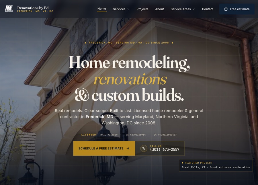 Screenshot of the Renovations by Ed website homepage